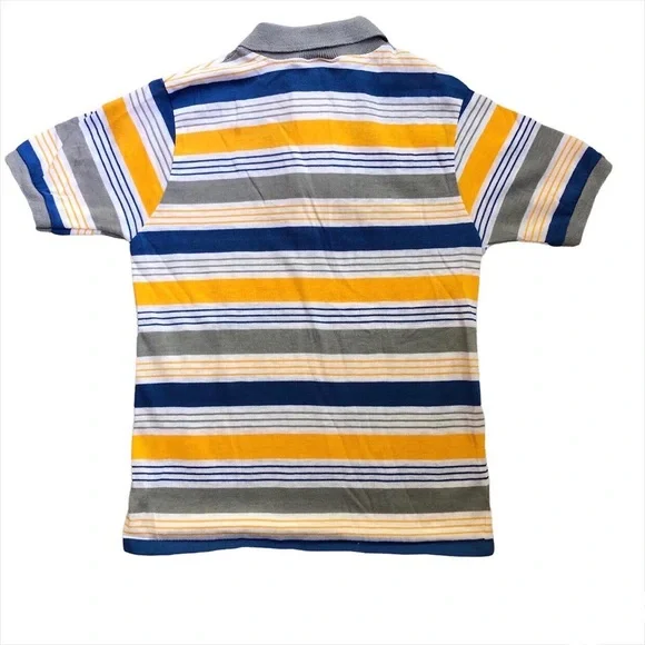 Vintage Boys 6 8 Polo Striped Short Sleeve Blue Yellow Gray Top Shirt - Picture 2 of 4